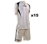 TEAM SET - CLEARANCE - Basketball Kits - Legea Detroit - White and Black - 15 Tops, 15 Shorts - Sizes M - 2XL (see description for details)