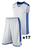 TEAM SET - CLEARANCE - Basketball Kits - Nike - White with Blue - 17 Tops, 17 Shorts - Sizes XL - 4XL (see description for details)