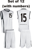 TEAM SET - Basketball Kits - Spiro - White and Black - 12 Tops, 12 Shorts