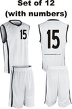 TEAM SET - CLEARANCE - Basketball Kits with Numbers - Spiro - White and Black - 12 Tops, 12 Shorts - Sizes L - 2XL (see description for details)