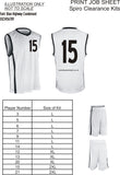 TEAM SET - CLEARANCE - Basketball Kits with Numbers - Spiro - White and Black - 12 Tops, 12 Shorts - Sizes L - 2XL (see description for details)