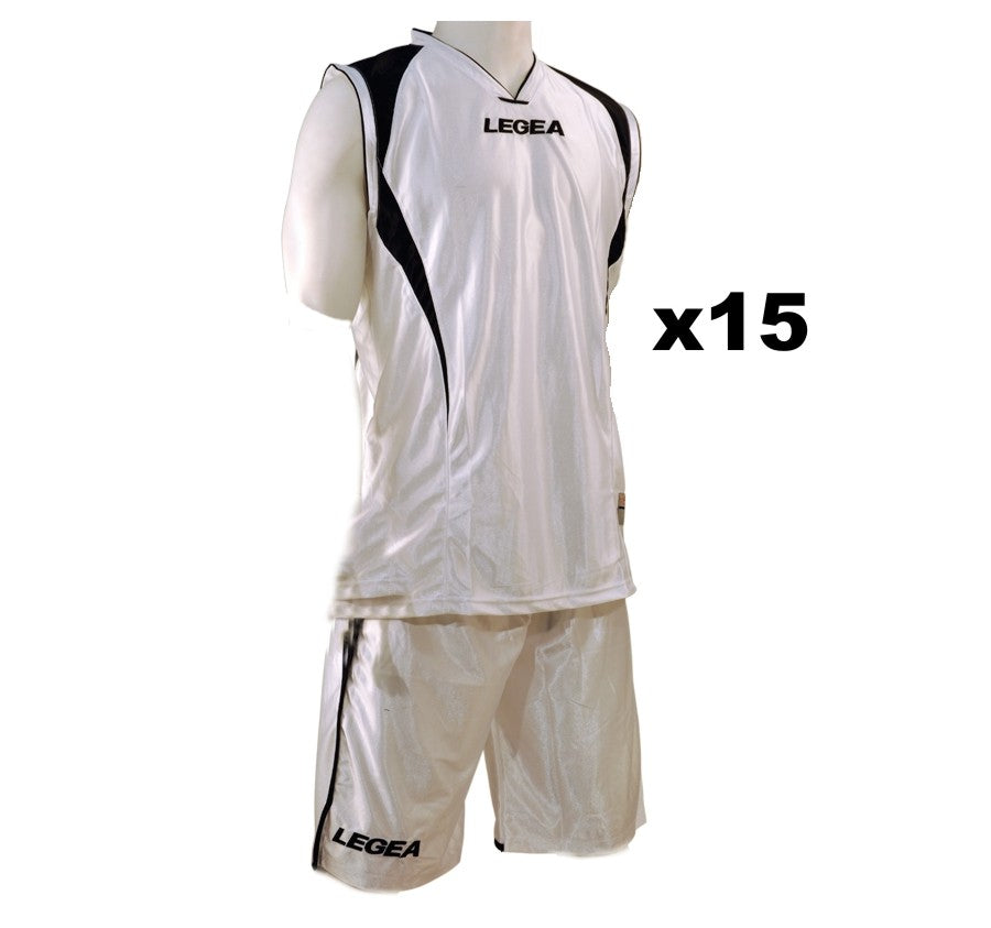 TEAM SET - CLEARANCE - Basketball Kits - Legea Detroit - White and Black - 15 Tops, 15 Shorts - Sizes M - 2XL (see description for details)