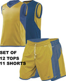 TEAM SET - CLEARANCE - Reversible Basketball Kits - Nike - Blue and Yellow - 12 Tops, 11 Shorts - Sizes L - 2XL (see description for details)