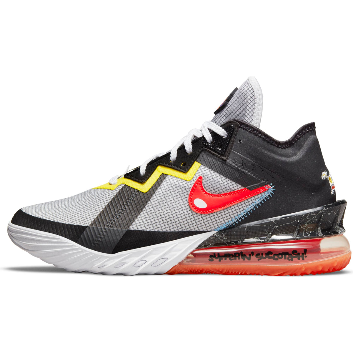 Nike Lebron 18 Low Basketball Shoe - White/Bright Crimson/Black/Yellow Strike NK-CV7562-103