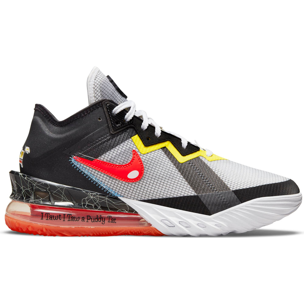 Nike Lebron 18 Low Basketball Shoe - White/Bright Crimson/Black/Yellow Strike NK-CV7562-103