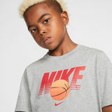 Nike Kids Straight Baller Textured Graphic Tee - Dark Grey Heather/University Red