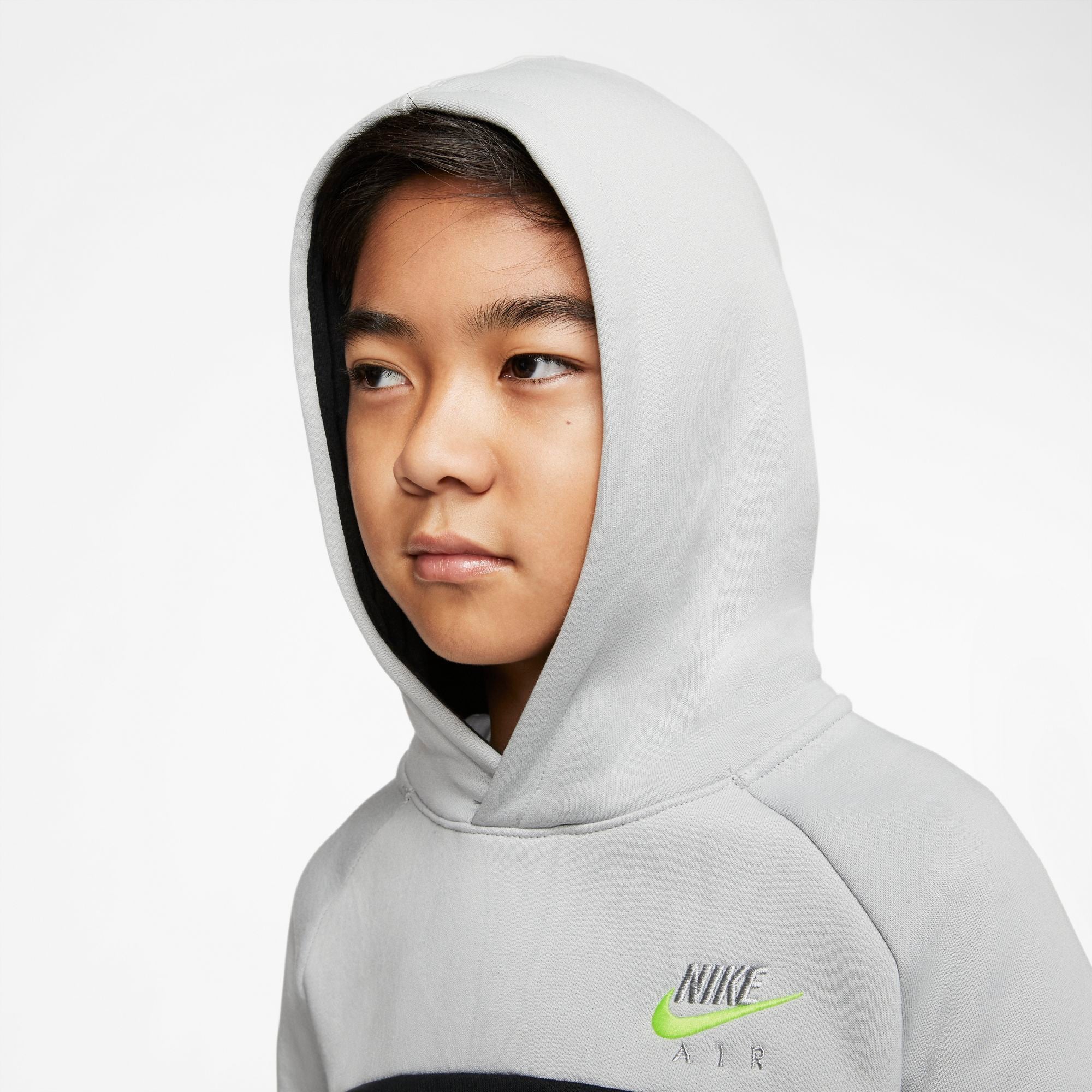 Nike Kids Air Pullover Fleece Hoodie Light Smoke Grey/White/Black/Volt