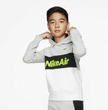 Nike Kids Air Pullover Fleece Hoodie - Light Smoke Grey/White/Black/Volt